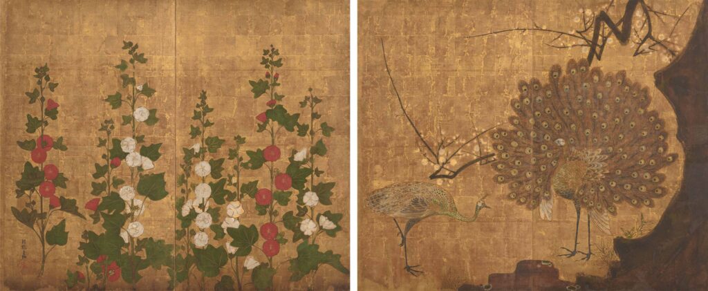 尾形光琳《孔雀立葵図屛風》江戸時代　18世紀